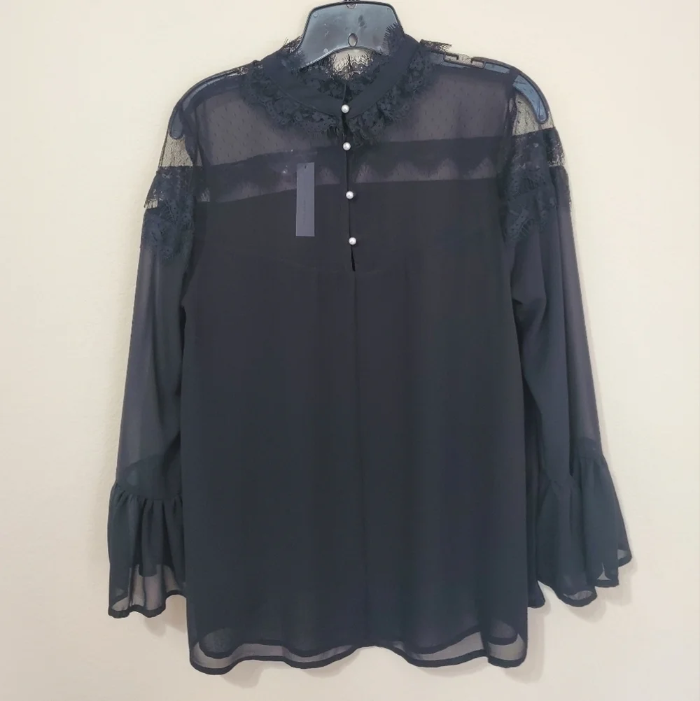 Ruffle Sleeve lace Top with Pearl Buttons